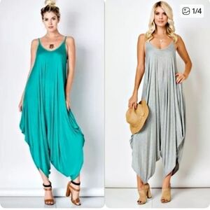 Evenuel Lagenlook Harem Jumpsuit Baggy Loose Sleeveless Pull-on Small Gray